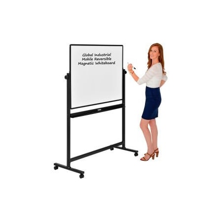 Global Equipment Mobile Reversible Whiteboard - 48 x 36 - Steel - Black Frame B444997BKA
